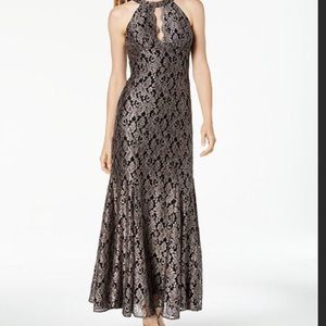 Nightway Glitter-Lace Keyhole Gown, Size 14